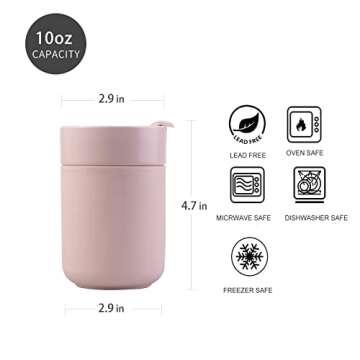 Ceramic Coffee Mug, Reusable Insulated Coffee Cups with Lids Cute Travel Mugs Protective Silicone Sleeve, 10 Ounces, To Go Mug for Coffee Tea Portable Office or Home Cups Dishwasher Safe (pink)