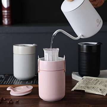 Ceramic Coffee Mug, Reusable Insulated Coffee Cups with Lids Cute Travel Mugs Protective Silicone Sleeve, 10 Ounces, To Go Mug for Coffee Tea Portable Office or Home Cups Dishwasher Safe (pink)