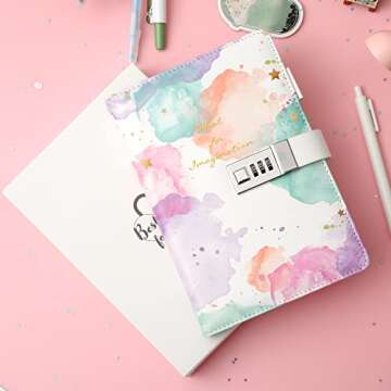 CAGIE Diary for Girls Age 8-12 Gifts for 9 10 11 12 Year Old Girls Diary with Lock, Tie Dye Design 192 Pages Lock Diary with Pen, 5.7 x 8.5 Inch Birthday Gifts for Girl Journal with Lock
