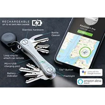 KeySmart Pro - Compact Smart Key Holder w LED Flashlight & Tile Bluetooth, EDC Key Organizer, Attach Car Key Fob, Other Mini Tools & Accessories (up to 10 Keys, White) - Discontinued