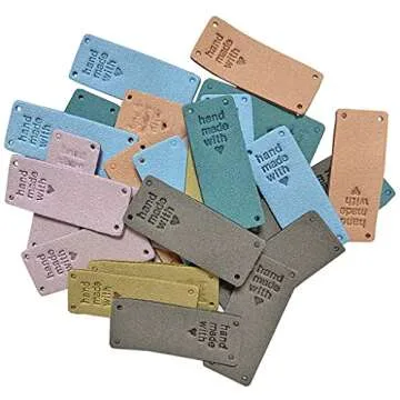 Daimay 30PCS PU Leather Label Clothing Hand Made Embossed Tag Embellishment Knit DIY Accessories for Jeans Bags Shoes Hat –2x5cm 6 Colors