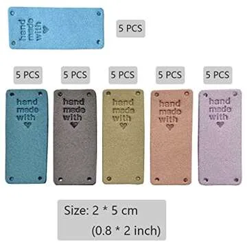 Daimay 30PCS PU Leather Label Clothing Hand Made Embossed Tag Embellishment Knit DIY Accessories for Jeans Bags Shoes Hat –2x5cm 6 Colors