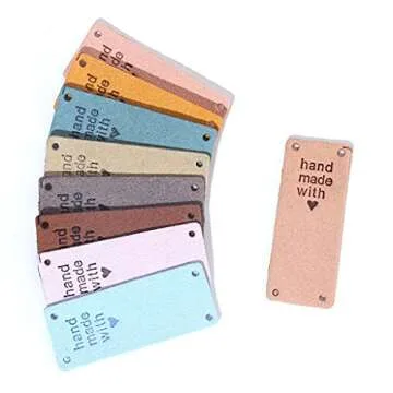Daimay 30PCS PU Leather Label Clothing Hand Made Embossed Tag Embellishment Knit DIY Accessories for Jeans Bags Shoes Hat –2x5cm 6 Colors