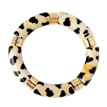 GOOJIDS Bamboo Tube Bangles Bracelet Chunky Curved Stacking Clear Acrylic Colorful Beads Stretchable...