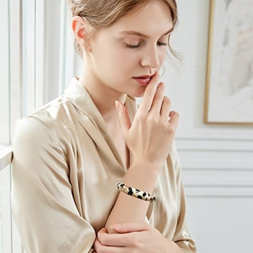 GOOJIDS Bamboo Tube Bangles Bracelet Chunky Curved Stacking Clear Acrylic Colorful Beads Stretchable Friendship Gold Bracelets Gift For Women (N-Gold Disc&Leopard Tube)