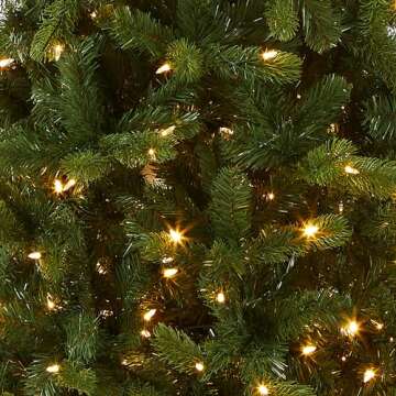 National Tree Company Pre-Lit 'Feel Real' Artificial Slim Downswept Christmas Tree, Green, Douglas F...