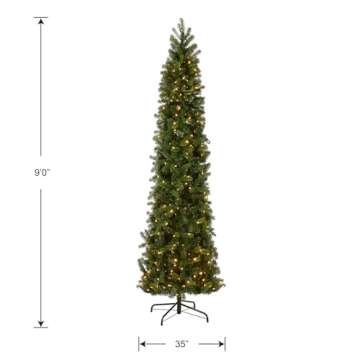 National Tree Company Pre-Lit 'Feel Real' Artificial Slim Downswept Christmas Tree, Green, Douglas Fir, Dual Color LED Lights, Includes PowerConnect and Stand, 9 feet