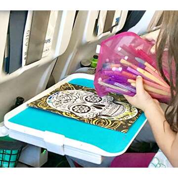Go Happy Kids Travel Tray - Easily Attaches to Airplane & Train Tray Tables! Lightweight, Sturdy, Easy to Clean & Stow Travel Tray
