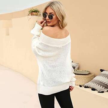 Exlura Women's Oversized Off Shoulder Sweater Jumper in White