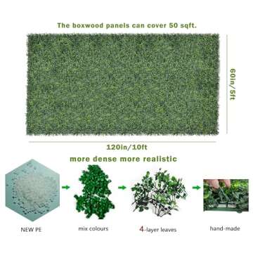 Bybeton Artificial Ivy Privacy Fence Screen,60"x120" (50 Sqft) UV-Anti Faux Boxwood Leaves Grass Wal...