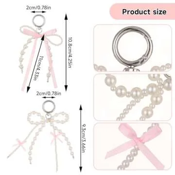 Yuanchu 2Pcs Pearl Bow Keychain, Cute Bowknot Beaded Keyring Charms Aesthetic Pink Bag Charms Purse Car Key Chain for Women