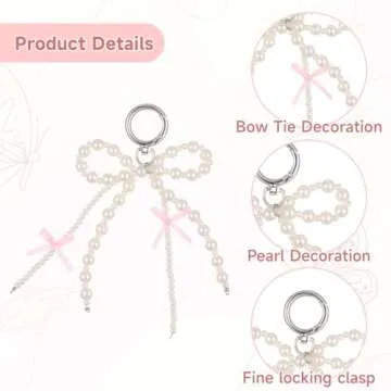 Yuanchu 2Pcs Pearl Bow Keychain, Cute Bowknot Beaded Keyring Charms Aesthetic Pink Bag Charms Purse Car Key Chain for Women