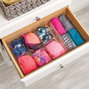 mDesign Storage Box with 2 Compartments - Practical Bedroom Storage Box - BPA Free Plastic Clothes Box - 6" x 12" x 4" - Set of 2 - Clear