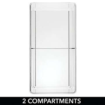 mDesign Storage Box with 2 Compartments - Practical Bedroom Storage Box - BPA Free Plastic Clothes Box - 6" x 12" x 4" - Set of 2 - Clear