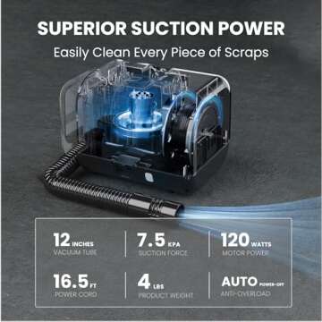 Giraffe Tools Car Vacuum Cleaner Retractable Power Cord Portable Handheld Vacuum 7500pa/12V,Car Cleaning Kit with LED Light and 2 Nozzles,16.5FT Cord Hose, Silver