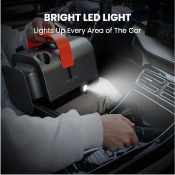 Giraffe Tools Car Vacuum Cleaner Retractable Power Cord Portable Handheld Vacuum 7500pa/12V,Car Cleaning Kit with LED Light and 2 Nozzles,16.5FT Cord Hose, Silver