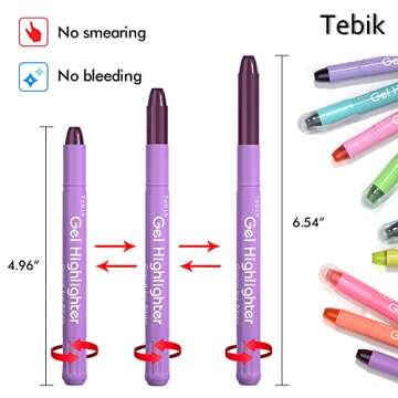 Tebik Gel Highlighter, 10 Colors Bible Safe Highlighter Study Kit, Highlighters Assorted Colors, Twistable Design, No Bleeding Great for Journaling, Highlighting and Study