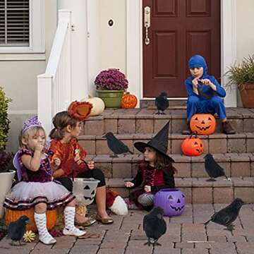 FUNPENY Halloween Black Feathered Crows, Lifelik Halloween Decoration Birds with Real Feather (12 Pack)