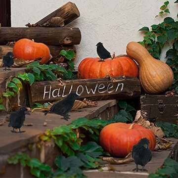 FUNPENY Halloween Black Feathered Crows, Lifelik Halloween Decoration Birds with Real Feather (12 Pack)