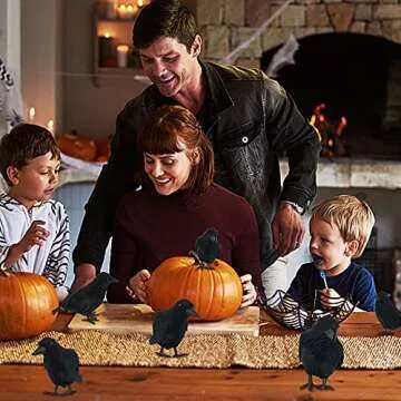 Realistic FUNPENY Halloween Black Feathered Crows 12 Pack