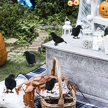 FUNPENY Halloween Black Feathered Crows, Lifelik Halloween Decoration Birds with Real Feather (12 Pack)
