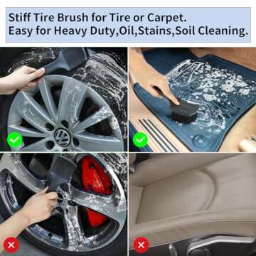 Fitosy Wheel Rim & Tire Brush Set, Soft & Stiff Bristle Wash Cleaning Supplies Kit for Car Body Exterior Surface, Carpet, Truck,SUV,RV,Motorcycle