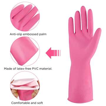IUCGE Rubber gloves dishwashing 4 Pairs for Kitchen,Cleaning gloves for household Reuseable.(XL,Pink)