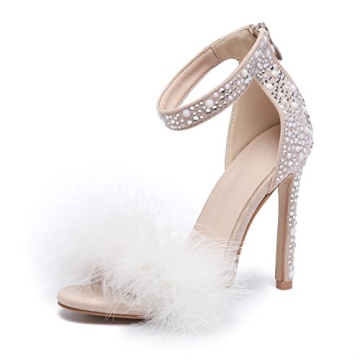 azmodo Women's Rhinestone Wedding Dress Party & Evening Stiletto Heel Feather White Pearl Fur Sandal...