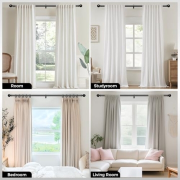 Black Curtain Rods for Windows 48 to 84 Inch, Adjustable Heavy Duty 1" Diameter Decorative Curtain R...