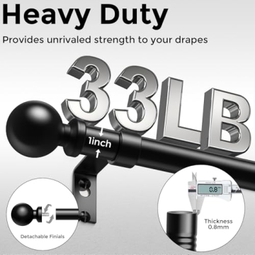 Adjustable Black Curtain Rods 48 to 84 Inch for Home Style