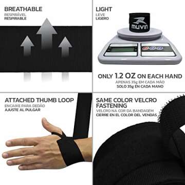 Muvin Boxing Hand Wraps - 3 Pairs, Semi-Elastic for All Sports