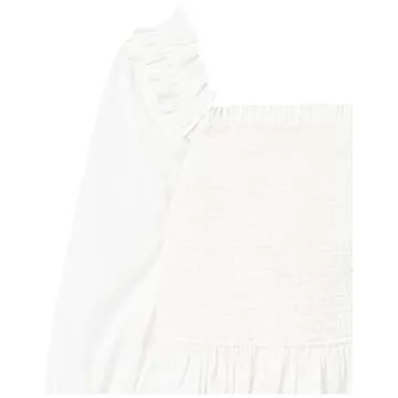 The Drop Women's Marisol Long Sleeve Ruffle Smocked Cropped Top, White, S