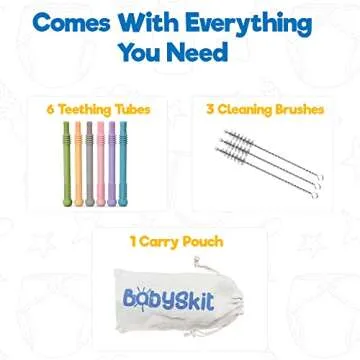 BABYSKIT Flexible Hollow Teething Tubes for Infants - Easy to Hold and Clean Teething Straws for Babies, Safe Silicone Teething Stick for Babies Quality Teething Tubes for Babies 0-6 Months