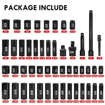 SEKETMAN 49-Piece Impact Socket Set SAE/Metric CR-V Steel