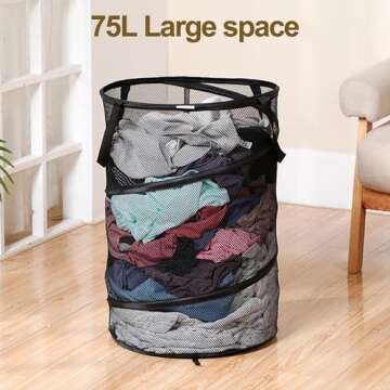 Handy Laundry Collapsible Mesh Pop Up Hamper, Mesh Laundry Basket/Bag with Durable Handles, Breathab...