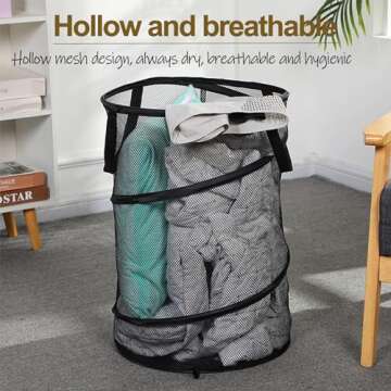 Handy Laundry Collapsible Mesh Pop Up Hamper, Mesh Laundry Basket/Bag with Durable Handles, Breathable, Sturdy, Foldable, and Space-Saving Design for Clothes and Storage(Black)
