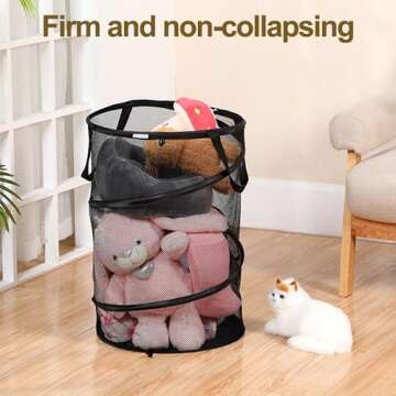 Handy Laundry Collapsible Mesh Pop Up Hamper, Mesh Laundry Basket/Bag with Durable Handles, Breathable, Sturdy, Foldable, and Space-Saving Design for Clothes and Storage(Black)