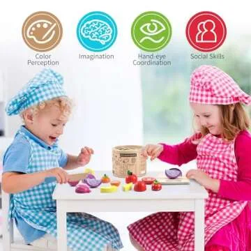 WHOHOLL Wooden Play Food Set for Kids Kitchen Play