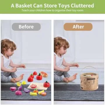 WHOHOLL Wooden Play Food Set for Kids Kitchen Play