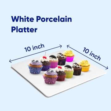 Sisson Distribution Premium Porcelain Square Serving Platter - 10 Inch, Elegant White Butter Board for Cheese, Charcuterie, Weddings, Parties, Microwave & Dishwasher Safe
