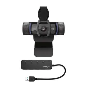 Logitech C920S HD Pro Webcam Bundle with USB Hub for Streaming