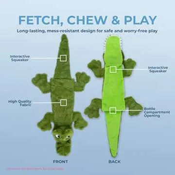 Best Pet Supplies 2-in-1 Stuffless Squeaky Dog Toys with Soft, Durable Fabric for Small, Medium, and Large Pets, No Stuffing for Indoor Play, Holds a Plastic Bottle - Alligator, Large