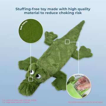 Best Pet Supplies 2-in-1 Stuffless Squeaky Dog Toys with Soft, Durable Fabric for Small, Medium, and Large Pets, No Stuffing for Indoor Play, Holds a Plastic Bottle - Alligator, Large