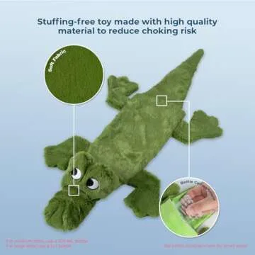 Best Pet Supplies 2-in-1 Stuffless Squeaky Dog Toys with Soft, Durable Fabric for Small, Medium, and Large Pets, No Stuffing for Indoor Play, Holds a Plastic Bottle - Alligator, Large