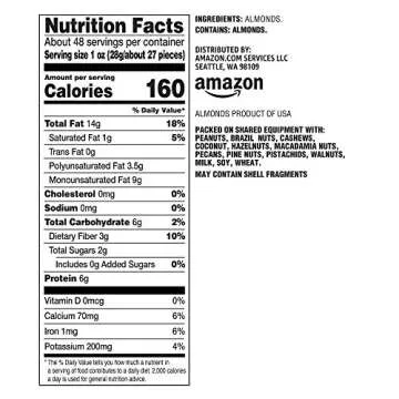 Amazon Brand - Happy Belly Whole Raw Almonds, 48 ounce (Pack of 1)