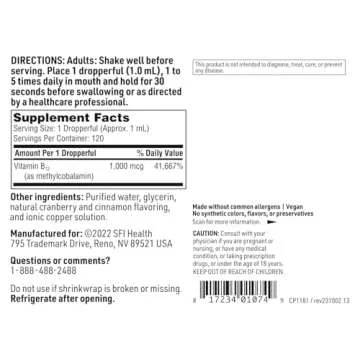 Klaire Labs B12 Liquid Drops - Methylcobalamin Supplement