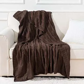 Battilo Soft Brown Cable Knit Throw Blanket for Cozy Comfort