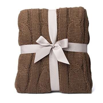 Battilo Soft Brown Cable Knit Throw Blanket for Cozy Comfort