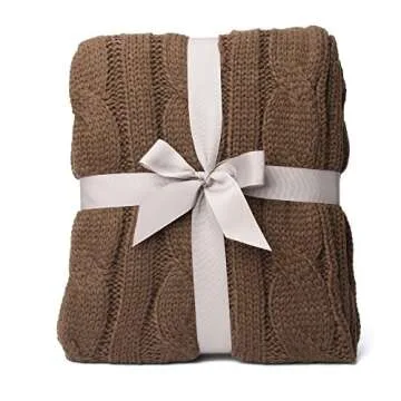 Battilo Soft Brown Cable Knit Throw Blanket for Cozy Comfort
