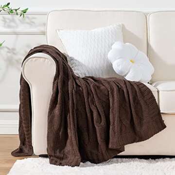 Battilo Soft Brown Cable Knit Throw Blanket for Cozy Comfort